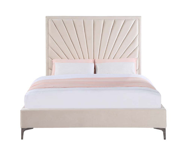 Faiz - Queen Bed - Beige Velvet