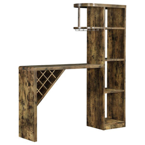 This is an artful, asymmetrical use and storage solution for the wine connoisseur who craves eye-catching style along with practicality. Four roomy vertical compartments allow for intelligent storage of bottles or glasses, with an additional, striking dia