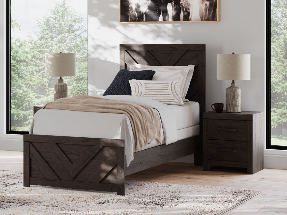 Designed with everyday style in mind, this twin panel bed is a simply chic approach to modern living. A dark charcoal finish blends black and brown undertones, creating a versatile look that effortlessly pairs with your existing pieces. And for an extra d