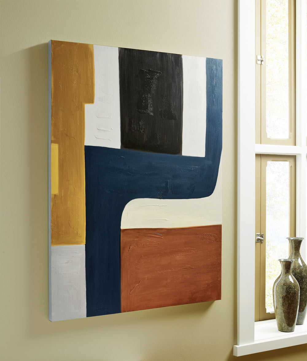 This artwork is more than just wall decorâ€”it-'s a sophisticated statement. With impeccable craftsmanship and striking colors, it brings energy, depth and boldness to your home. This gallery wrapped abstract art exudes a lifestyle of quiet luxury.<br/><b