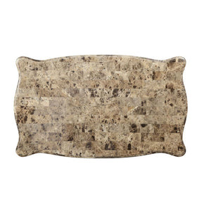  Rectangular Leg Coffee Table â€¢ No Storage (Open Base) â€¢ Scalloped Marble Top: Turkey Import Marble with MDF â€¢ Wooden Scalloped Apron with Carved Floral Motifs: Contrast Gold-Brush Accent