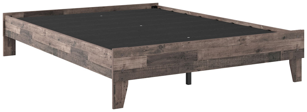 Streamlined design and a stunning finish come together in one simply extraordinary bed. This queen panel bed is sure to impress with platform styling and a rich brown finish over replicated pine grain texture. Its mid-century profile is a nod to the past,
