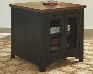  this two-tone end table doubles up on charm. Designer touches include plank-effect styling