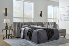 This left-arm facing full sofa sleeper is made with polyester upholstery. Pairs with other items in the series to make a sectional.<br><br><b>Additional Dimensions</b><br><ul><li>Arm height: 38-"</li><li>Seat depth: 23-"</li><li>Seat height: 20-"</li><li>