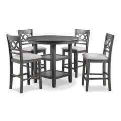 The graceful Cori 5 Piece Counter Dining Table and Chair Set is built with durability and comfort in mind. This dining set provides spacious seating for four and two handy storage shelves located under the table top to store dinnerware or decor. The dinin