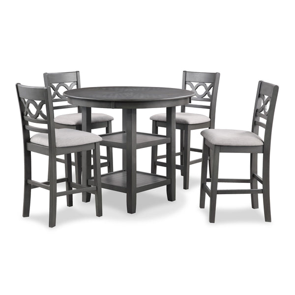 The graceful Cori 5 Piece Counter Dining Table and Chair Set is built with durability and comfort in mind. This dining set provides spacious seating for four and two handy storage shelves located under the table top to store dinnerware or decor. The dinin