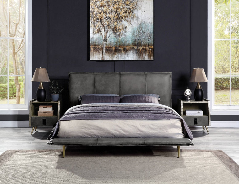 The low profile of this Metis bed creates a luxurious aesthetic and will create the illusion of a larger room. Modern industrial styling is both substantial and plush, with clean lines that make a cool and effortless look in your bedroom. Not lacking in q