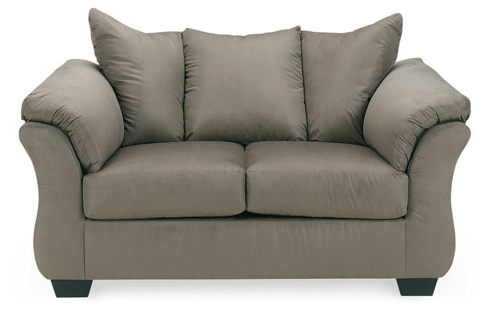 Talk about fine lines and great curves. Thatâ€™s the beauty of this standout loveseatâ€”made to suit your appreciation for clean, contemporary style. A striking flared frame, comfy pillow top armrests and an ultra-soft upholstery that holds up to everyday