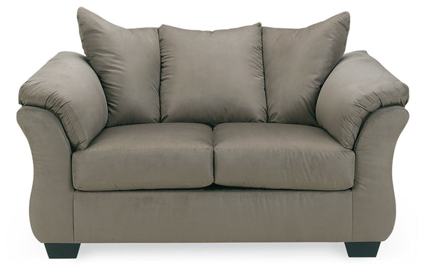Talk about fine lines and great curves. Thatâ€™s the beauty of this standout loveseatâ€”made to suit your appreciation for clean, contemporary style. A striking flared frame, comfy pillow top armrests and an ultra-soft upholstery that holds up to everyday