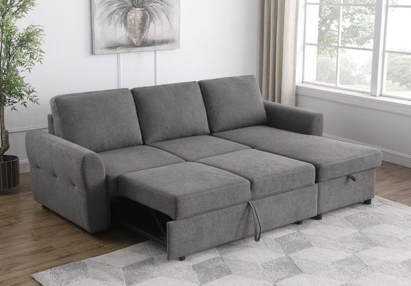 Samantha - Upholstered Storage Sleeper Sectional Sofa - Gray