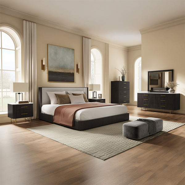 Clayten - Eastern King Bed - Fabric & Espreeso Finish