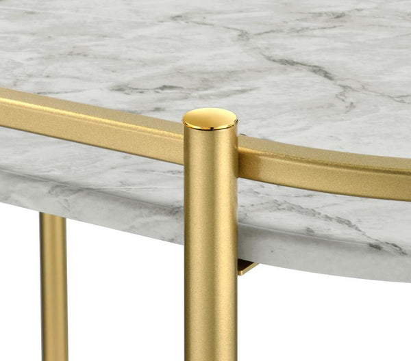 Desiree - 2-Tier Faux Marble Shelf Metal Bar Cart - Gold