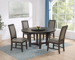 Create a welcoming and stylish dining space with this beautifully crafted set, designed for both everyday meals and special gatherings. The round tabletop and accompanying turntable offers a spacious surface with a rich, dark finish that adds a touch of s