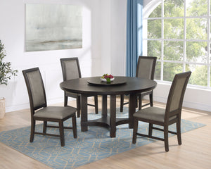 Create a welcoming and stylish dining space with this beautifully crafted set, designed for both everyday meals and special gatherings. The round tabletop and accompanying turntable offers a spacious surface with a rich, dark finish that adds a touch of s
