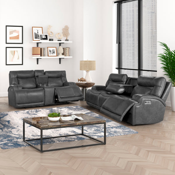  featuring a reclining sofa and console loveseat with adjustable headrests