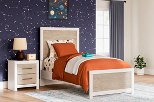  this twin panel bed brings casual beauty and function to your dream destination. A delightful two-tone treatment blends a fresh
