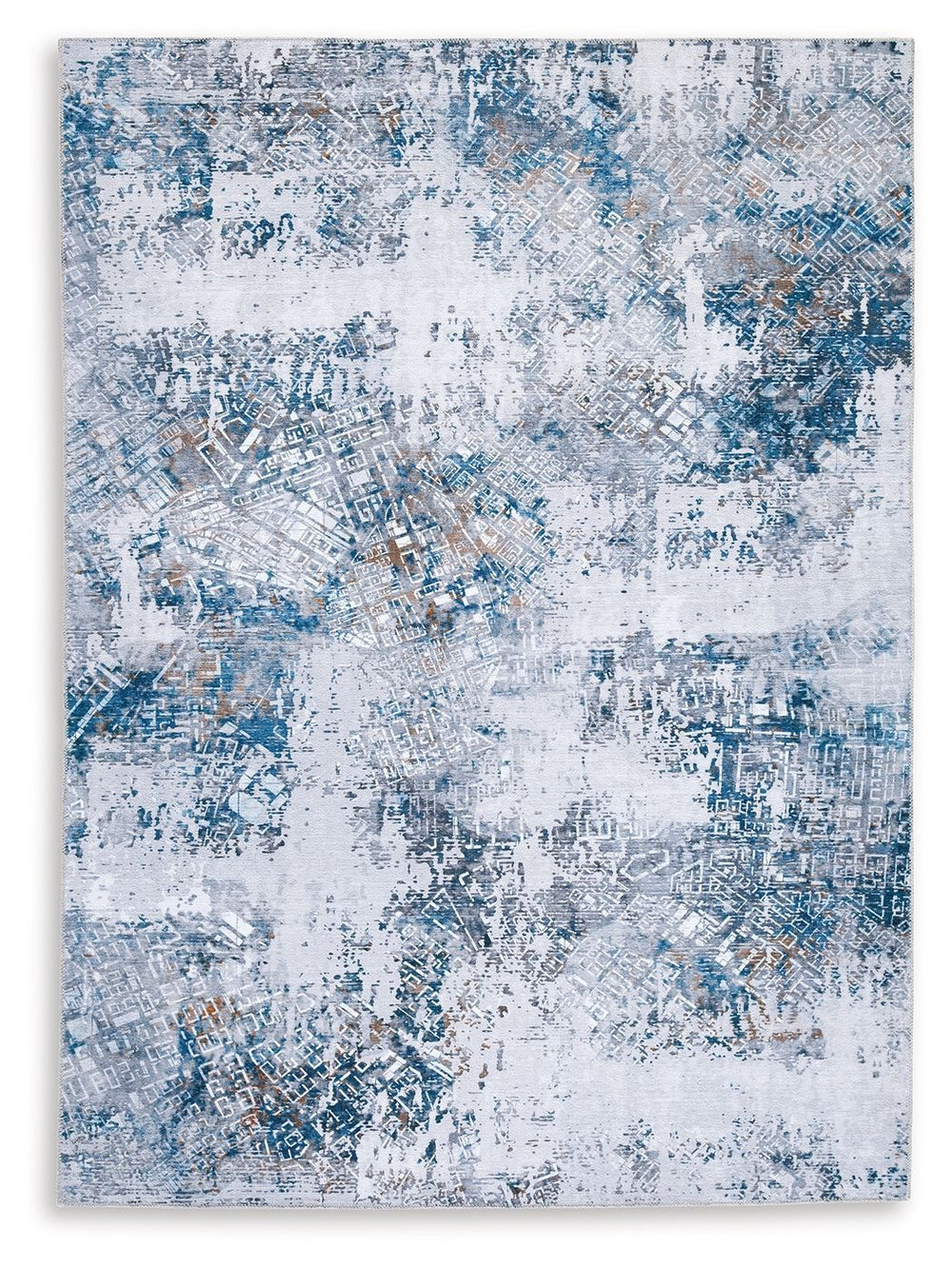 Create a modern and artful foundation on your floors with this area rug. We love how well the simple shades of blue, gray, white and honey work with decors from industrial to classic. A must-have for homes with kids and pets, this machine-washable rug is 