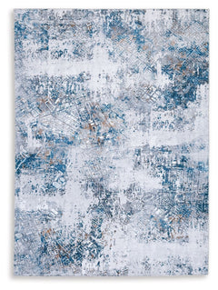 Create a modern and artful foundation on your floors with this area rug. We love how well the simple shades of blue, gray, white and honey work with decors from industrial to classic. A must-have for homes with kids and pets, this machine-washable rug is 