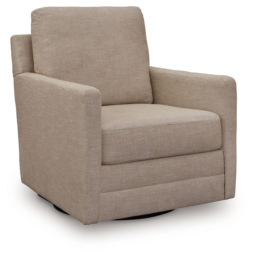 Your love for low-maintenance lounging can take an unexpected turn with this Next-Gen Nuvellaâ„¢ swivel accent chair. Upkeep is a breeze thanks to its stain-resistant performance fabric. The soothing neutral upholstery blends easily with your other decor,