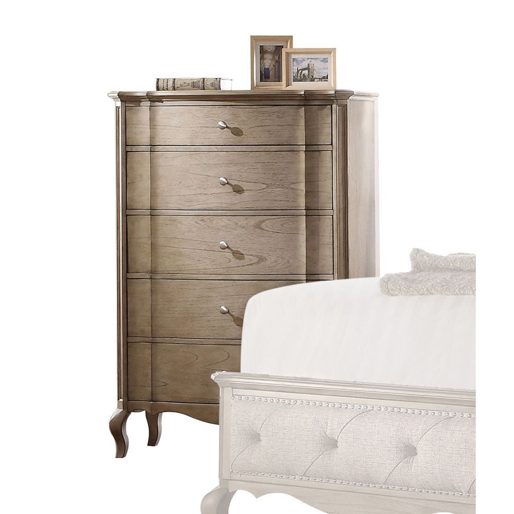 5 Drw Assembled Drawer: GLIDE Side Metal (Full Ext., 45mm), DOVETAIL French Front & English Back, Felt-Lined Top Drawer, Manual Close Wooden Cabriole Leg<br/><br/><b>Product Features</b><ul><li>5 Drw</li><li>Casegood Drawer: GLIDE Side Metal (Full Ext.), 