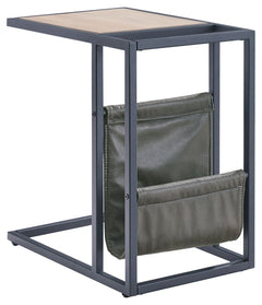 Casual contemporary design with a clean silhouette. That-'s the beauty of this chairside end table. Quality crafted with elm veneer, its tabletop is finished in a light natural wood tone that lends a fresh, organic look. Cool metal C-frame in a matte blac
