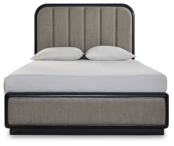 Rowanbeck - Gray / Black - Queen Upholstered Panel Bed