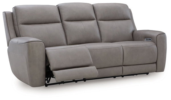 Masterfully blend high style and must-have comfort with this power reclining sofa. Its clean, transitional look is crafted with luxury in mind, complete with supple top-grain leather in the seating area. Eloquently incorporated into the sleek design are f