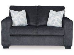 If style is the question, then this loveseat is the answer. Sporting clean lines and sleek track arms, the decidedly contemporary profile is enhanced with plump cushioning and a chenille-feel upholstery that-'s so pleasing to the touch. Sure to play well 