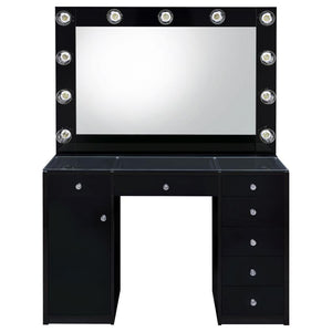 Acena - 7-Drawer Vanity Set With Lighting - Black High Gloss