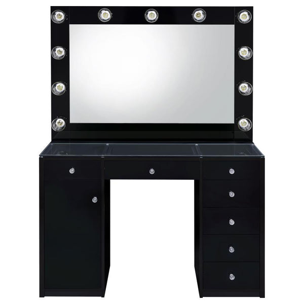 Acena - 7-Drawer Vanity Set With Lighting - Black High Gloss