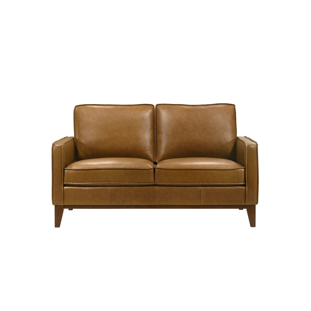 The Caspar Top Grain Leather Loveseat offers a perfect blend of luxury and comfort. Upholstered in rich caramel brown 100% top-grain leather, this loveseat boasts both durability and breathability, making it a timeless addition to any space. Engineered wi