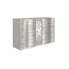 Discover the Reflection Dresser in Silver, meticulously crafted from solid Pine and high-quality manufactured wood to ensure enduring strength and durability. Its glamorous matte silver finish exudes sophistication, reflecting the mirrored panel and silve