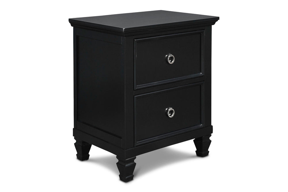 The Tamarack 2 Drawer Wood Nightstand in Black combines durability with elegance. Built with solid poplar, basswood veneers, and eco-friendly manufactured wood, this nightstand ensures strength and long-lasting durability. Its versatile transitional desig