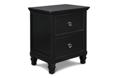 The Tamarack 2 Drawer Wood Nightstand in Black combines durability with elegance. Built with solid poplar, basswood veneers, and eco-friendly manufactured wood, this nightstand ensures strength and long-lasting durability. Its versatile transitional desig