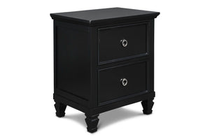 The Tamarack 2 Drawer Wood Nightstand in Black combines durability with elegance. Built with solid poplar, basswood veneers, and eco-friendly manufactured wood, this nightstand ensures strength and long-lasting durability. Its versatile transitional desig