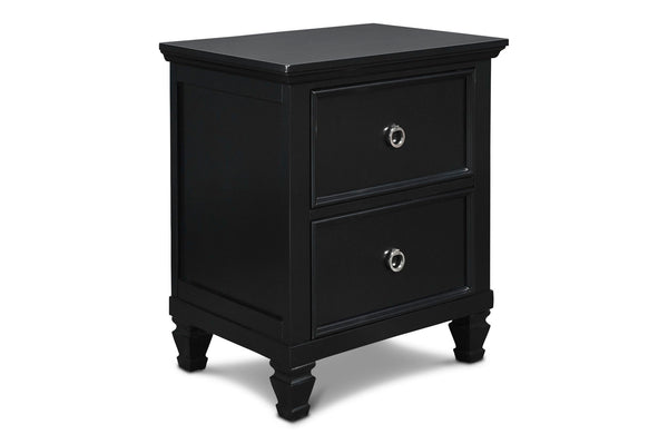 The Tamarack 2 Drawer Wood Nightstand in Black combines durability with elegance. Built with solid poplar, basswood veneers, and eco-friendly manufactured wood, this nightstand ensures strength and long-lasting durability. Its versatile transitional desig