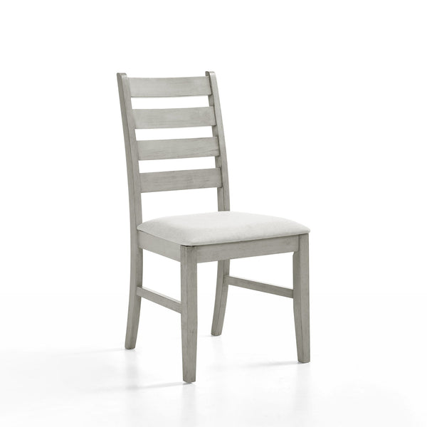 Enhance your dining experience with the Pascal Ladderback Dining Chairs in Driftwood Gray. This set of two chairs is crafted from solid Rubberwood, ensuring long-lasting durability and stability. The chairs feature side stretchers for added strength, maki