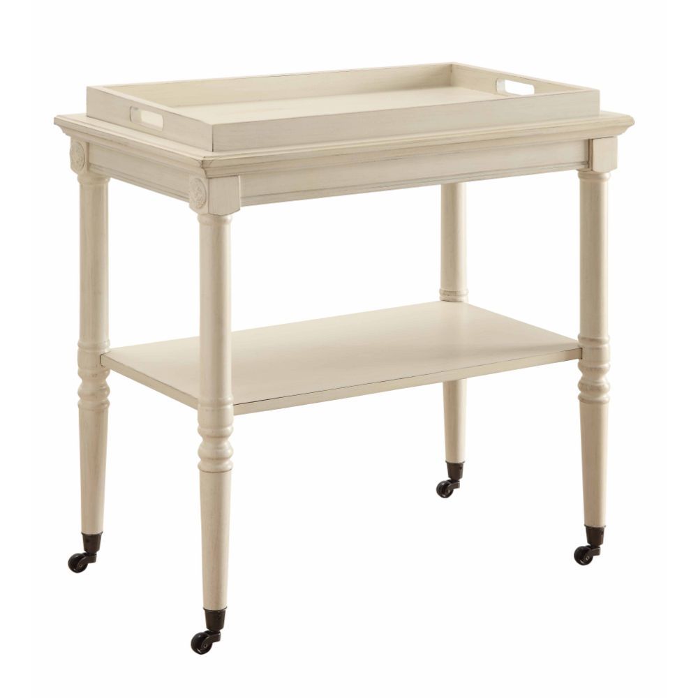 Pulling inspiration from traditional French design, the Frisco tray table collection is elegantly scaled and very functional. Featuring a removable tray and lower open storage, the table has fitted metal casters for mobility and in a style to tie in with 