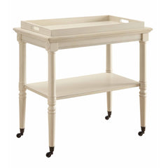 Pulling inspiration from traditional French design, the Frisco tray table collection is elegantly scaled and very functional. Featuring a removable tray and lower open storage, the table has fitted metal casters for mobility and in a style to tie in with 