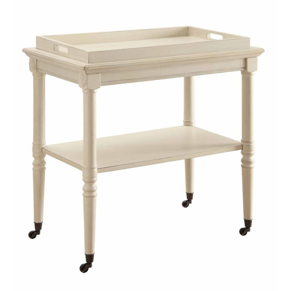 Pulling inspiration from traditional French design, the Frisco tray table collection is elegantly scaled and very functional. Featuring a removable tray and lower open storage, the table has fitted metal casters for mobility and in a style to tie in with 