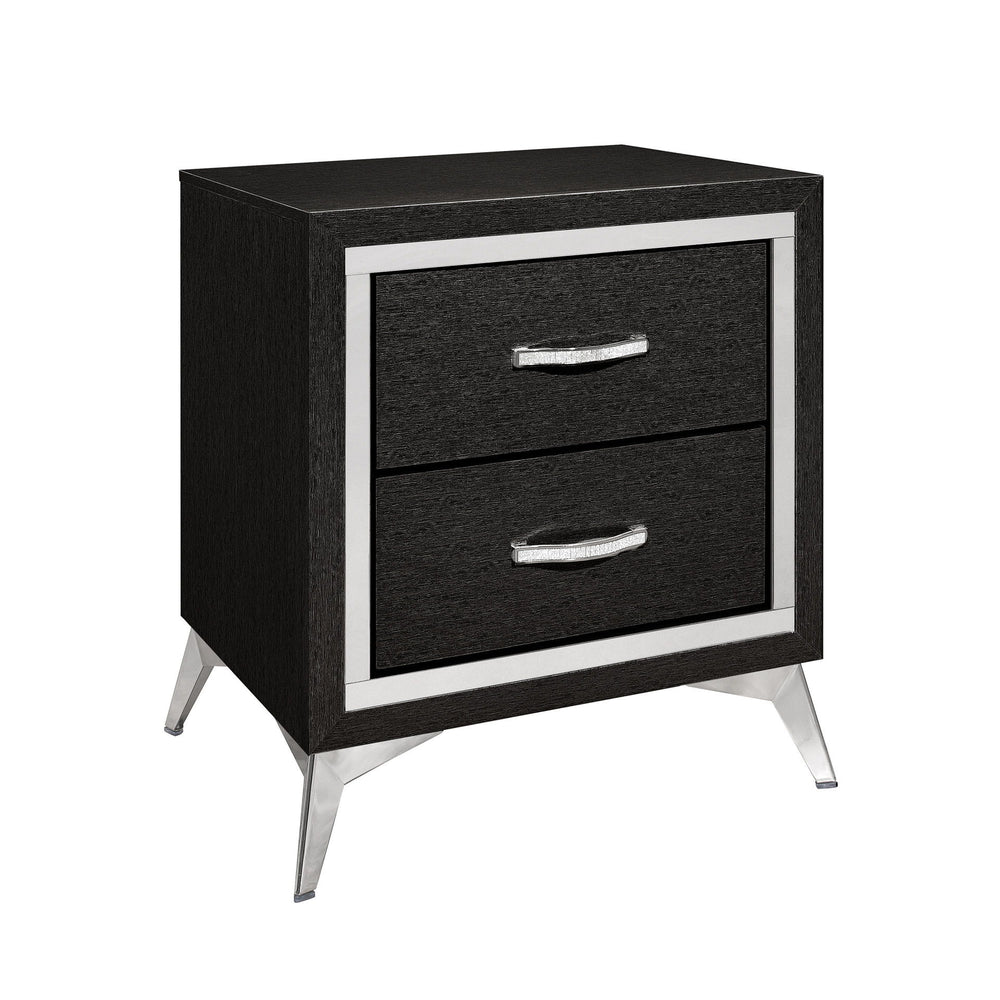 The Huxley 2-Drawer Nightstand in Black offers a blend of contemporary glam and durable construction for your bedroom. This nightstand is carefully crafted from manufactured woods and eco-friendly decorative laminate, ensuring it will last for years. The 