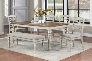 The Jennifer Wood 6-Piece Dining Set combines style, comfort, and durability, making it an ideal choice for your dining space. Crafted from solid Rubberwood, premium manufactured woods, and genuine Oak and Acacia wood veneers, this set is built to last wh
