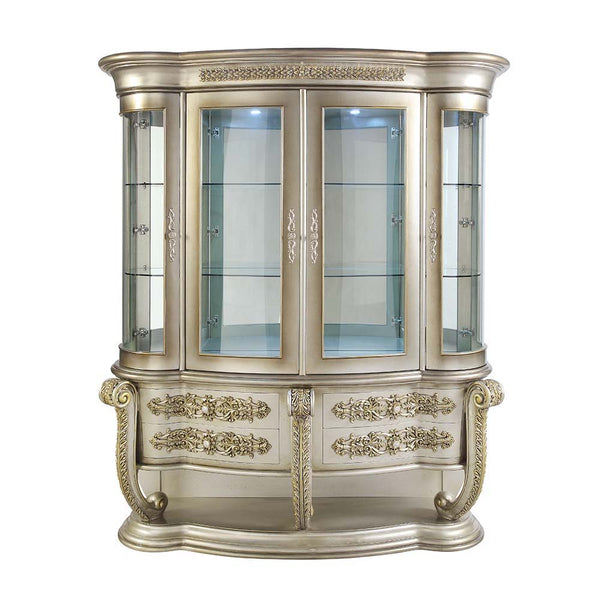  including a decorative base and drawer fronts. Dis