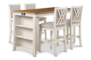 The Amy 5-piece 60â€ counter dining set is a perfect union of practicality and. This comprehensive set includes a counter-height 60" dining table with a convenient storage shelf, four chairs, along with hardware, and assembly instructions for hassle-free