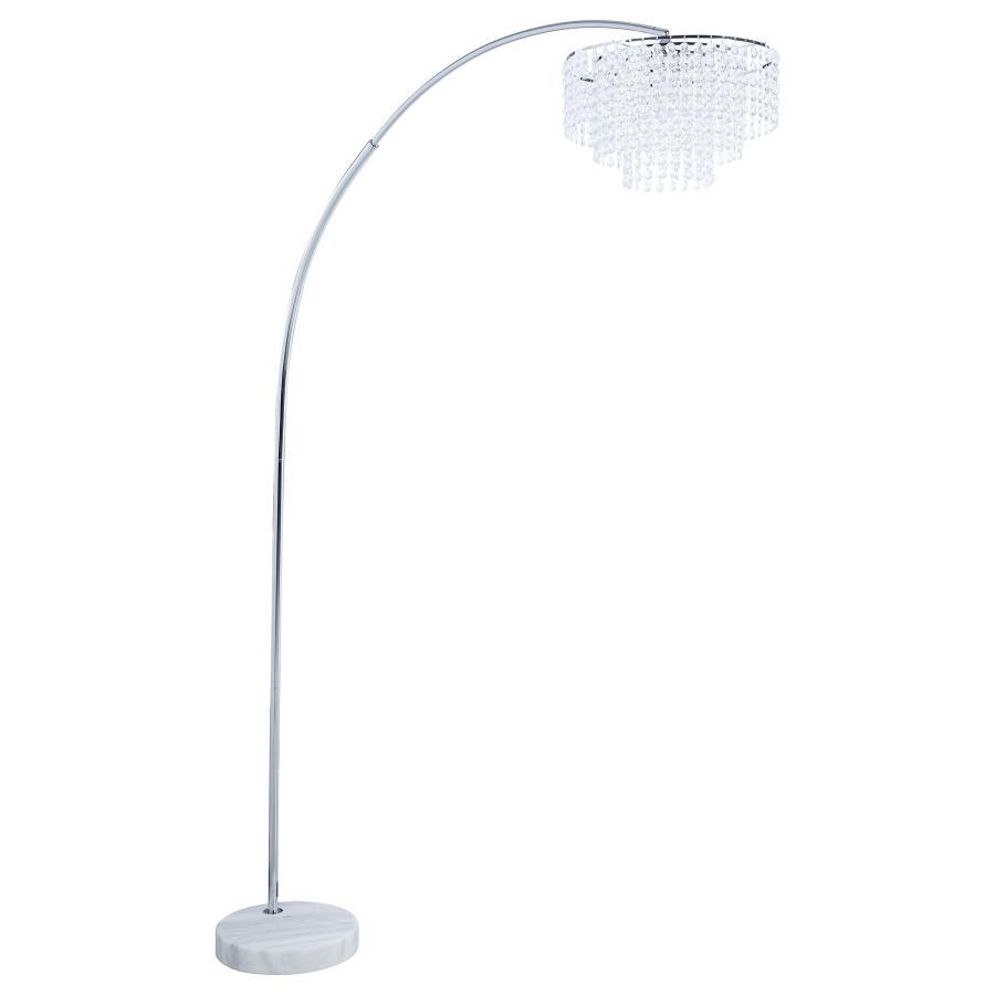 Blend beautiful shapeliness and soft curves with modern and classic materials in this brilliant floor lamp. Designed to light up any space, as well as your sense of aesthetics, this drooping floor lamp has eye-catching appeal. The lamp is anchored by a ma
