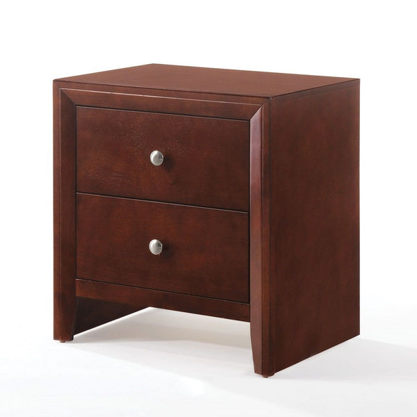  2 drawers nightstand offers simple bedside storage with modern sophistication. All drawers have English dovetail with center metal glides. The knob hardware accentuates two drawers tha