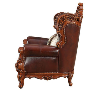  with its curve upholstered tight back wrapping around with an elegant cut out at the center top. Coming with traditional walnut color