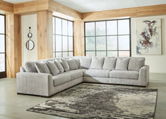 Sit back and enjoy the velvety softness of this sectional. Its contemporary design is accentuated by a subtle chevron pattern that masters the art of smart and sophisticated style. <h4><b>Regent Park - Pewter - LAF Corner Chair</b></h4> <table width=-"100