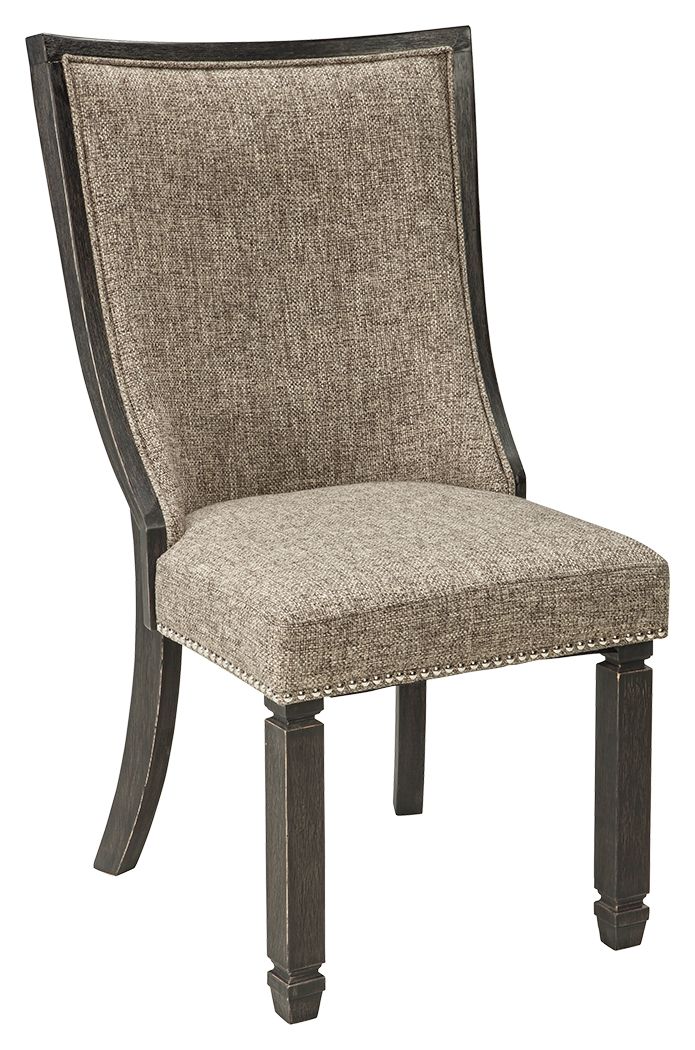 Invite your family into the heart of your home with this upholstered dining room chair. Its framed back and tapered legs, in a beautifully textured black finish, provide a sturdy foundation. The chair-'s heavily woven fabric has a quality feel-good touch,