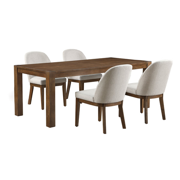 Indulge in the timeless elegance of the Phoenix 5 Piece Dining Set, featuring a 78" dining table and 4 side chairs in a rich chestnut brown finish. Crafted from durable rubberwood solids and birch veneers, this set ensures longevity without compromising s